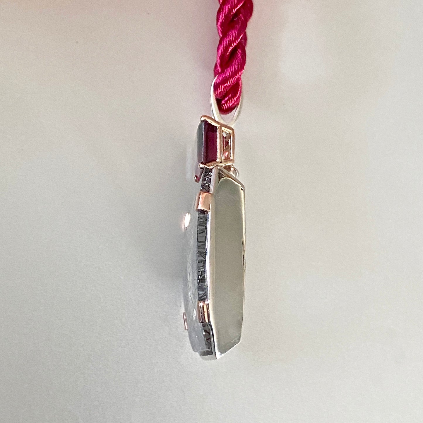 4.40 Rutilated Quartz with Rhodolite Garnet Pendant