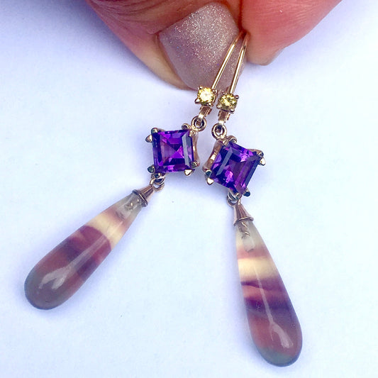 2.22 Amethyst and Yellow Diamond Earrings