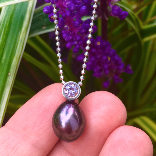.91 Purple Sapphire and Pearl Pendant