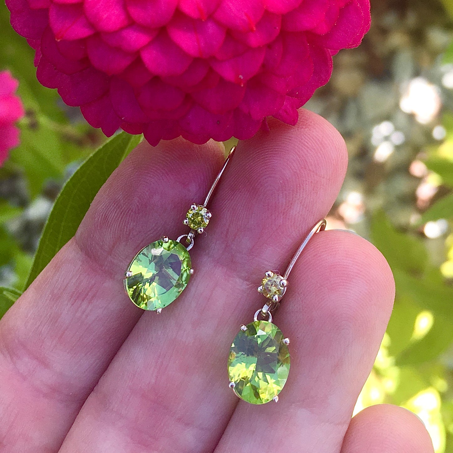 4.89 Peridot and Yellow Diamond Earrings